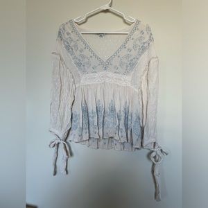 Boho Embroidered Slouchy 3/4 Sleeve Top